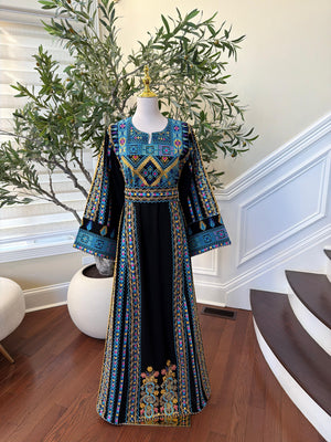 Black Embroidery Tatreez Traditional Blue Thobe