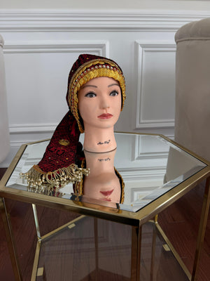 Traditional Red Tatreez Coin Head Peice