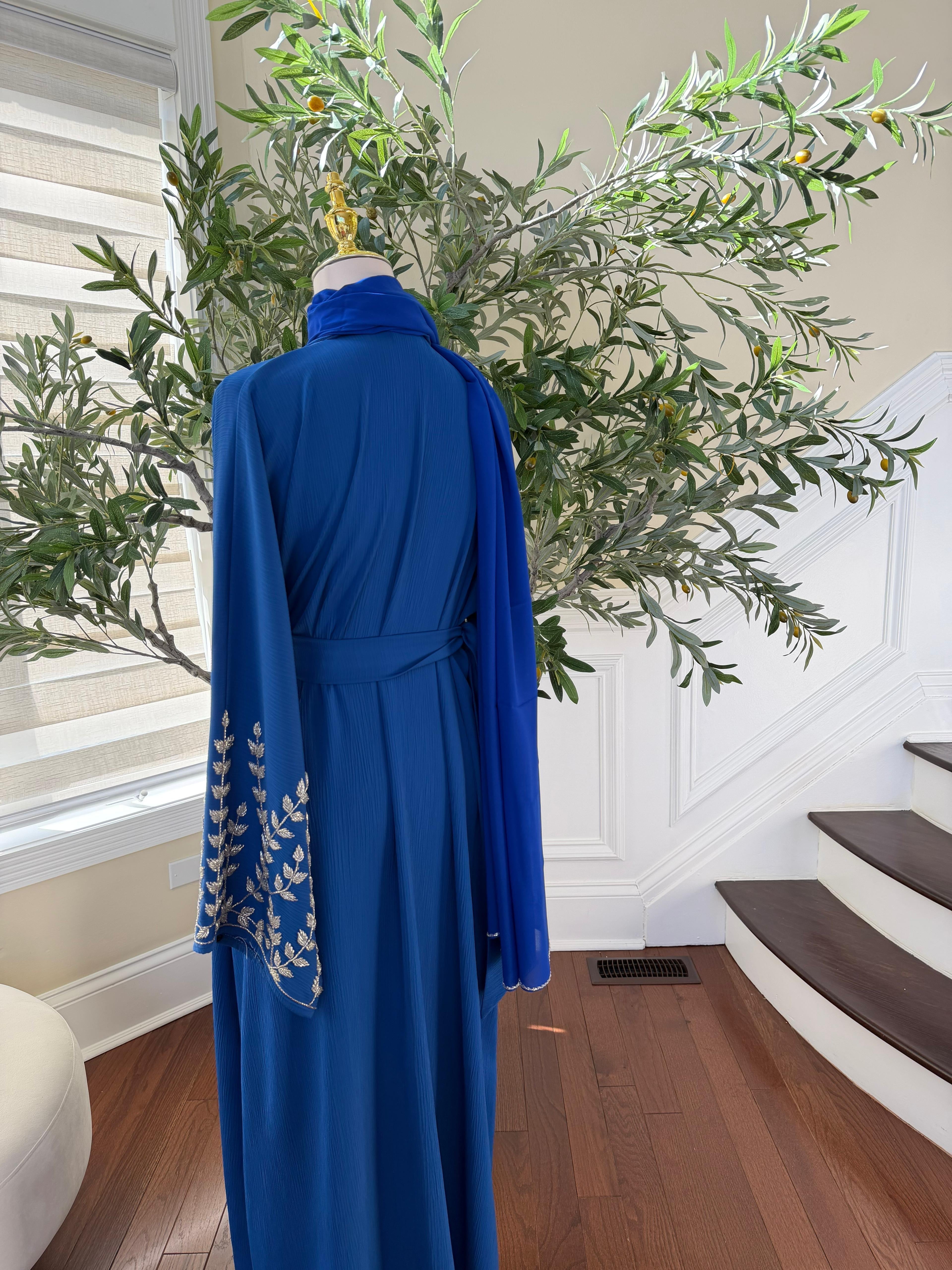 Blue Rose Sleeve Beaded Abaya