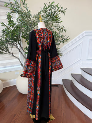 Red Embroidery Tatreez Black Thobe