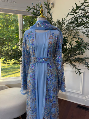 Baby Blue Floral Sequin Essence Abaya
