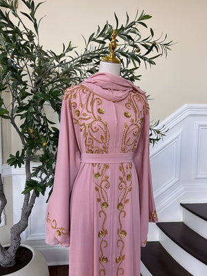 Golden Pink Detail Essence Abaya