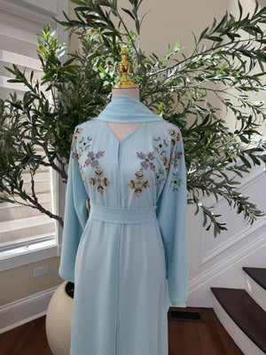 Baby Blue Floral Sequin Abaya