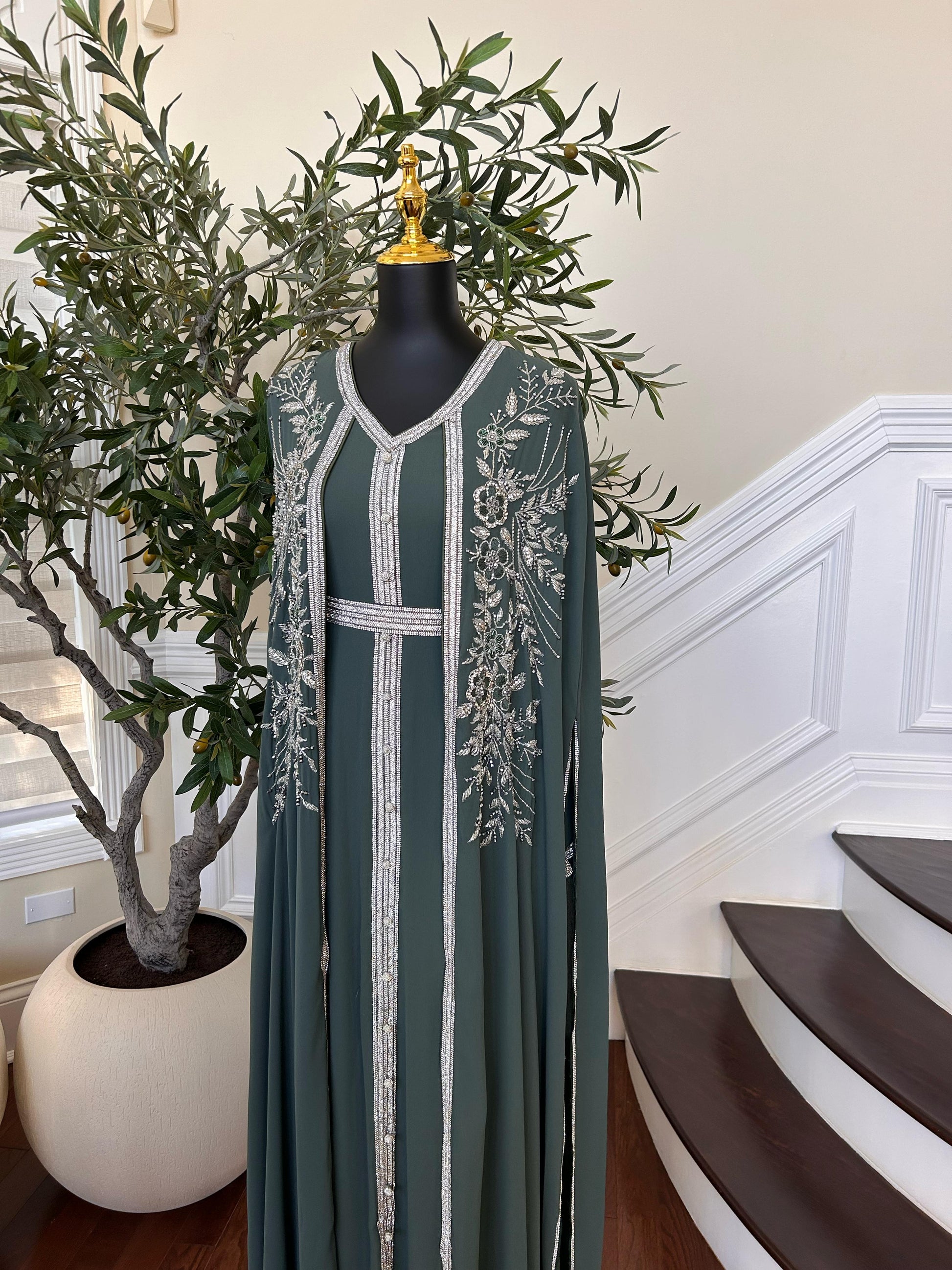 Emerald Green Royale Stone Beaded Kuftan