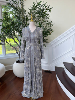Grey Two Piece Beaded Kuftan