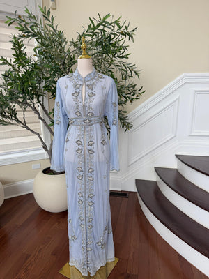 Baby Blue Cardigan Silver Abaya