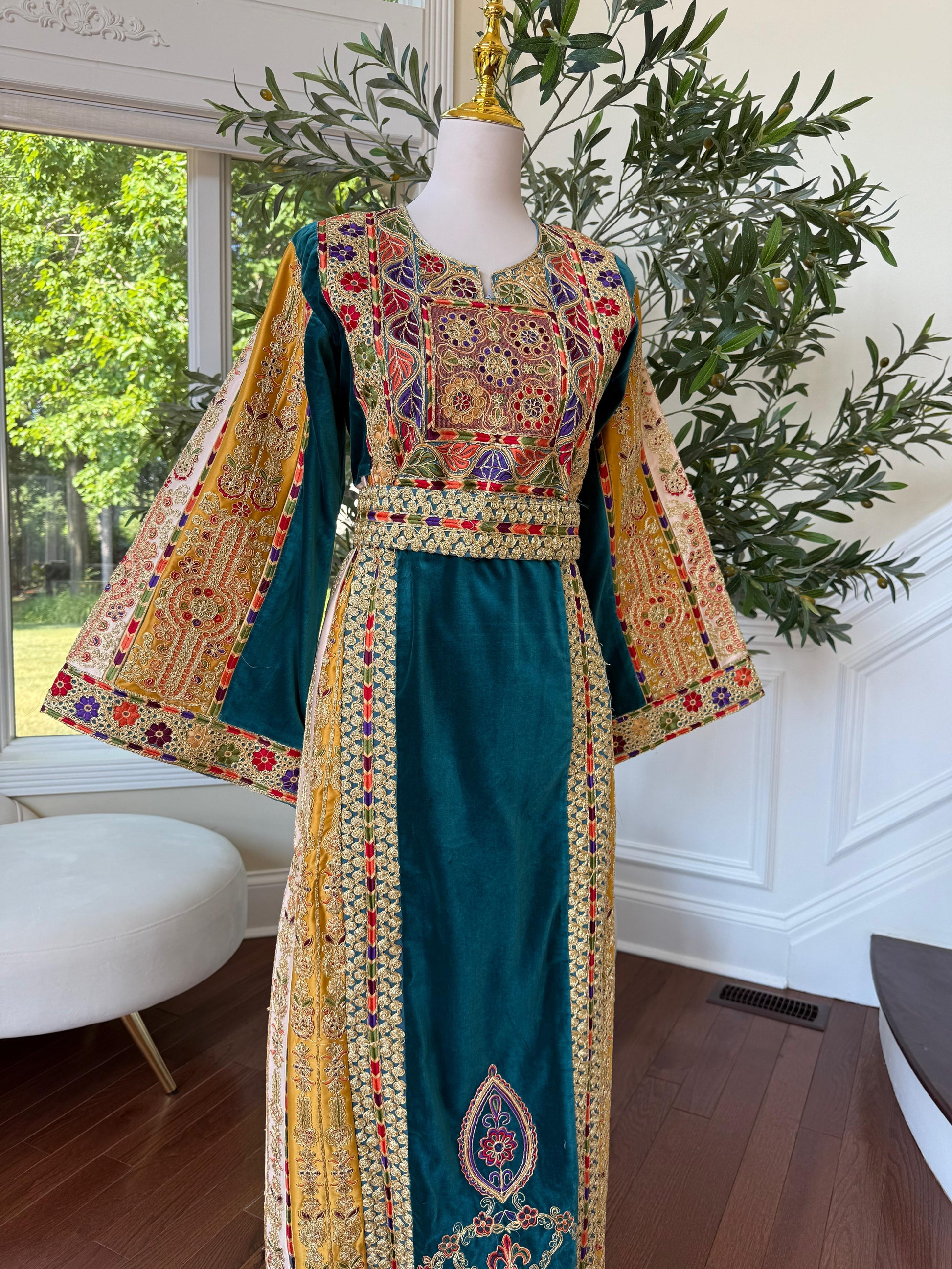 Turquoise Malaka Velvet Thobe