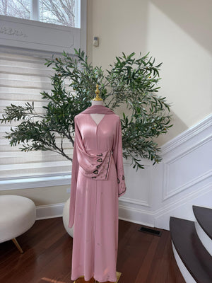 Pink Rose Sleeve Design Beaded Abaya