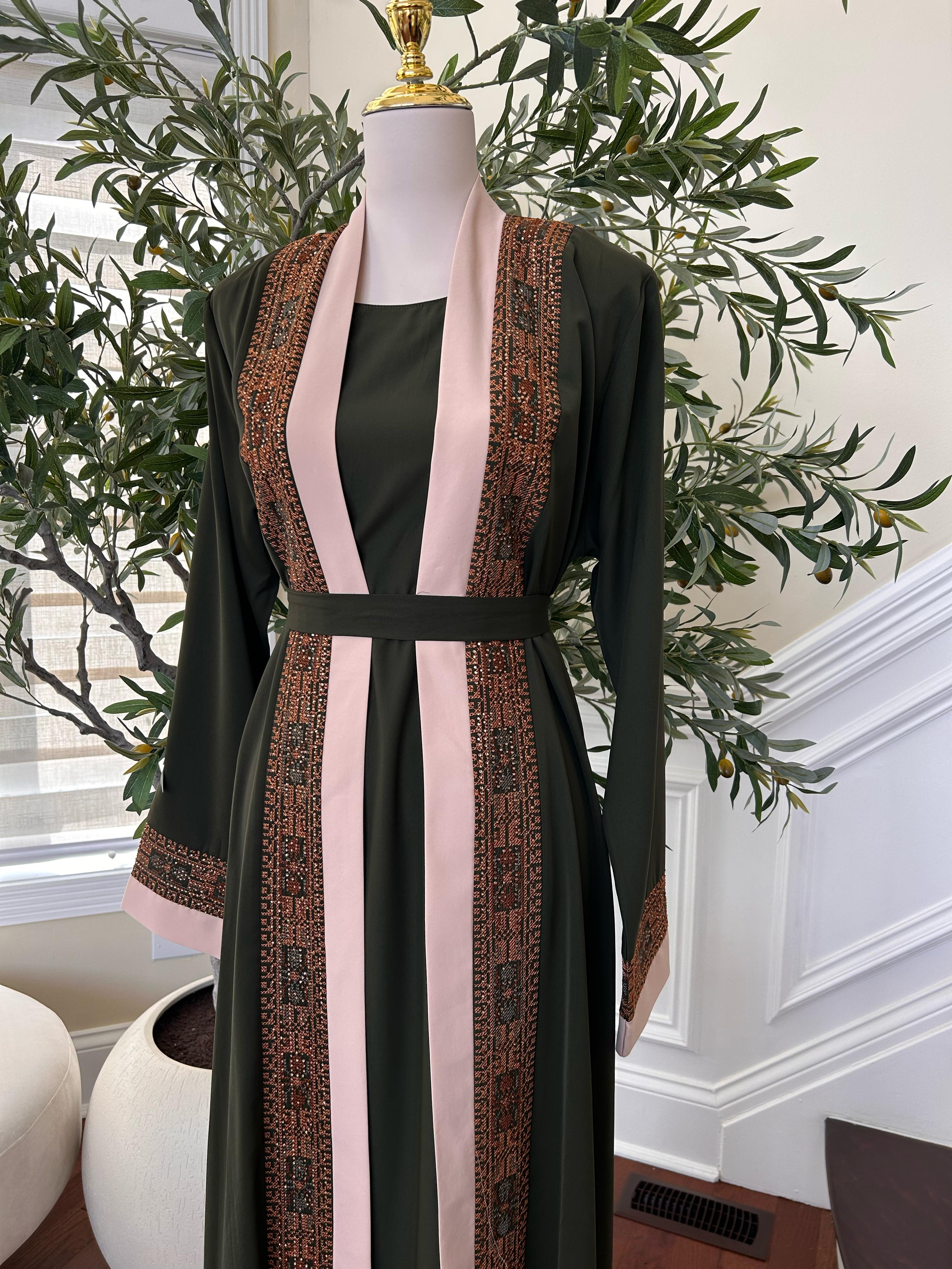 Green Two Piece Beaded Tatreez Abaya