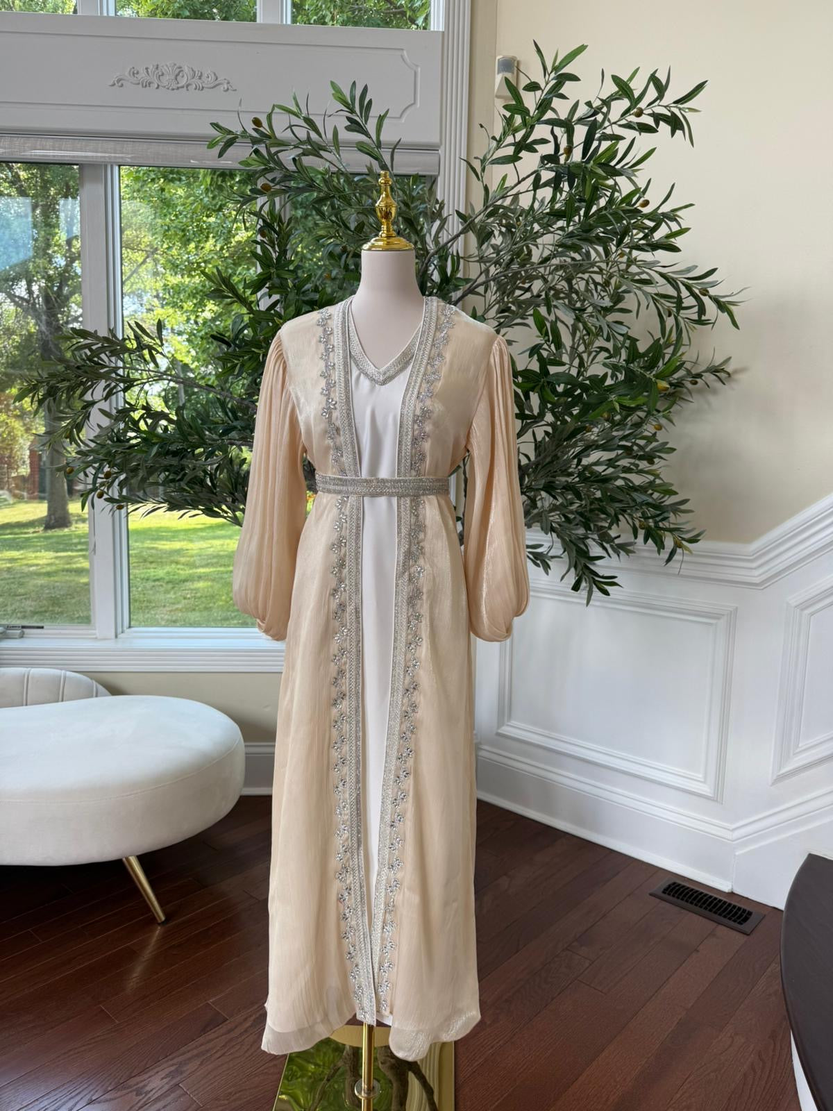Light Beige Beaded Kaftan