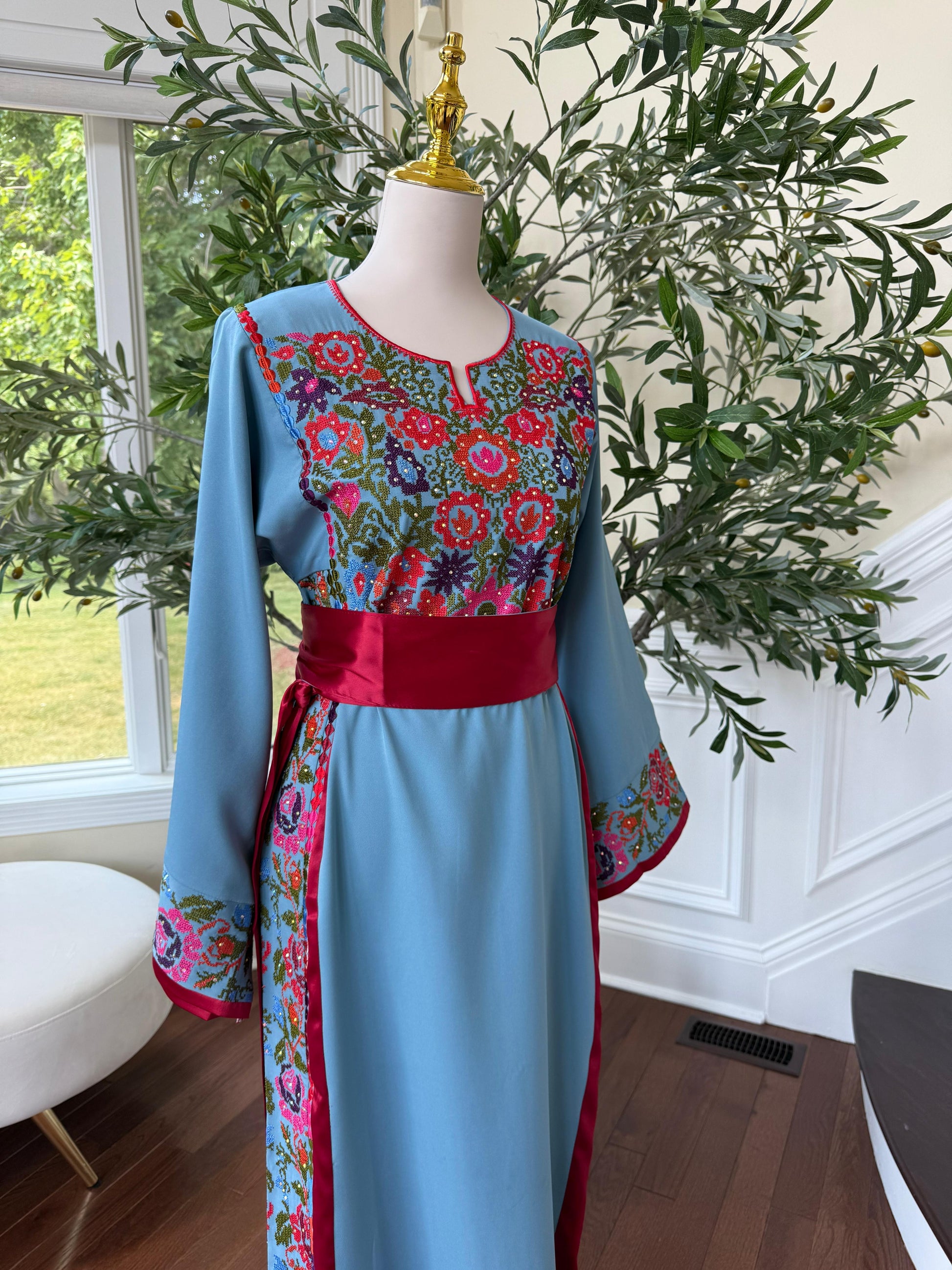 Blue Embroidery Tatreez Thobe