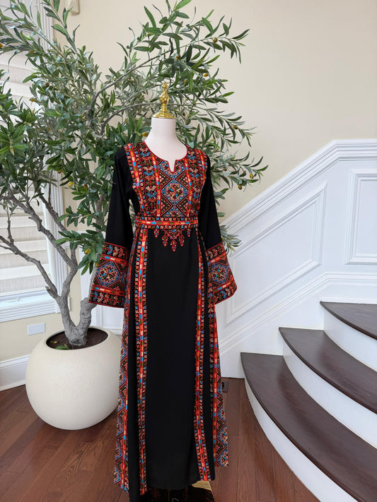 Red Embroidery Tatreez Black Thobe