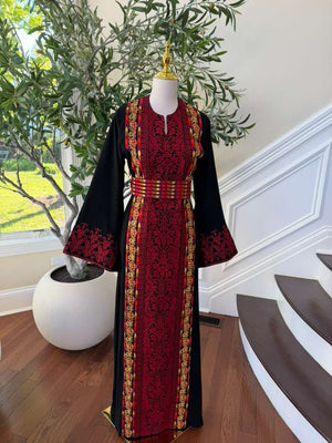 Black Embroidery Red Tatreez Elegance Thobe
