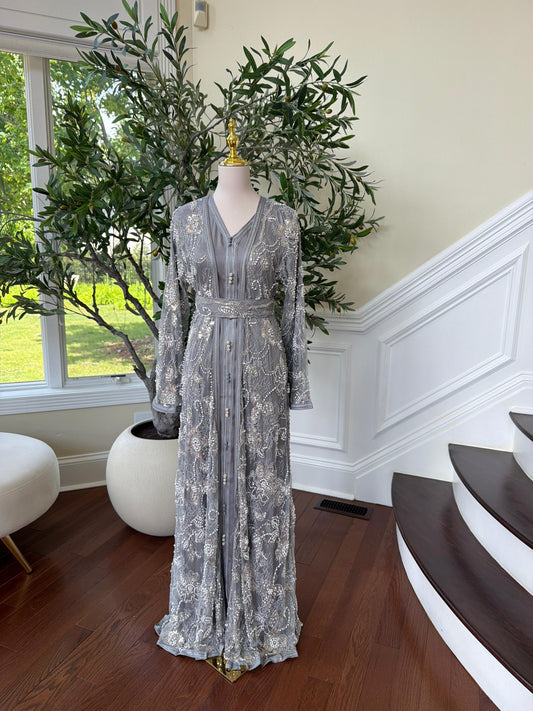 Grey Two Piece Beaded Kuftan