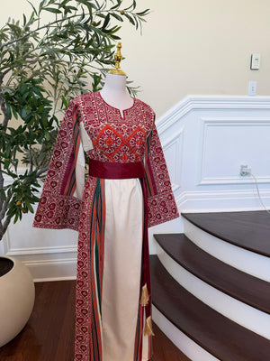 Cream Embroidery Tatreez Red Thobe