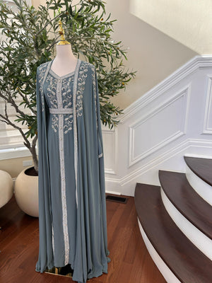 Mint Blue Beaded Stone Kuftan