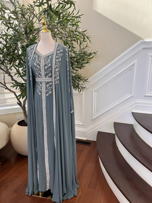 Mint Blue Beaded Stone Kuftan