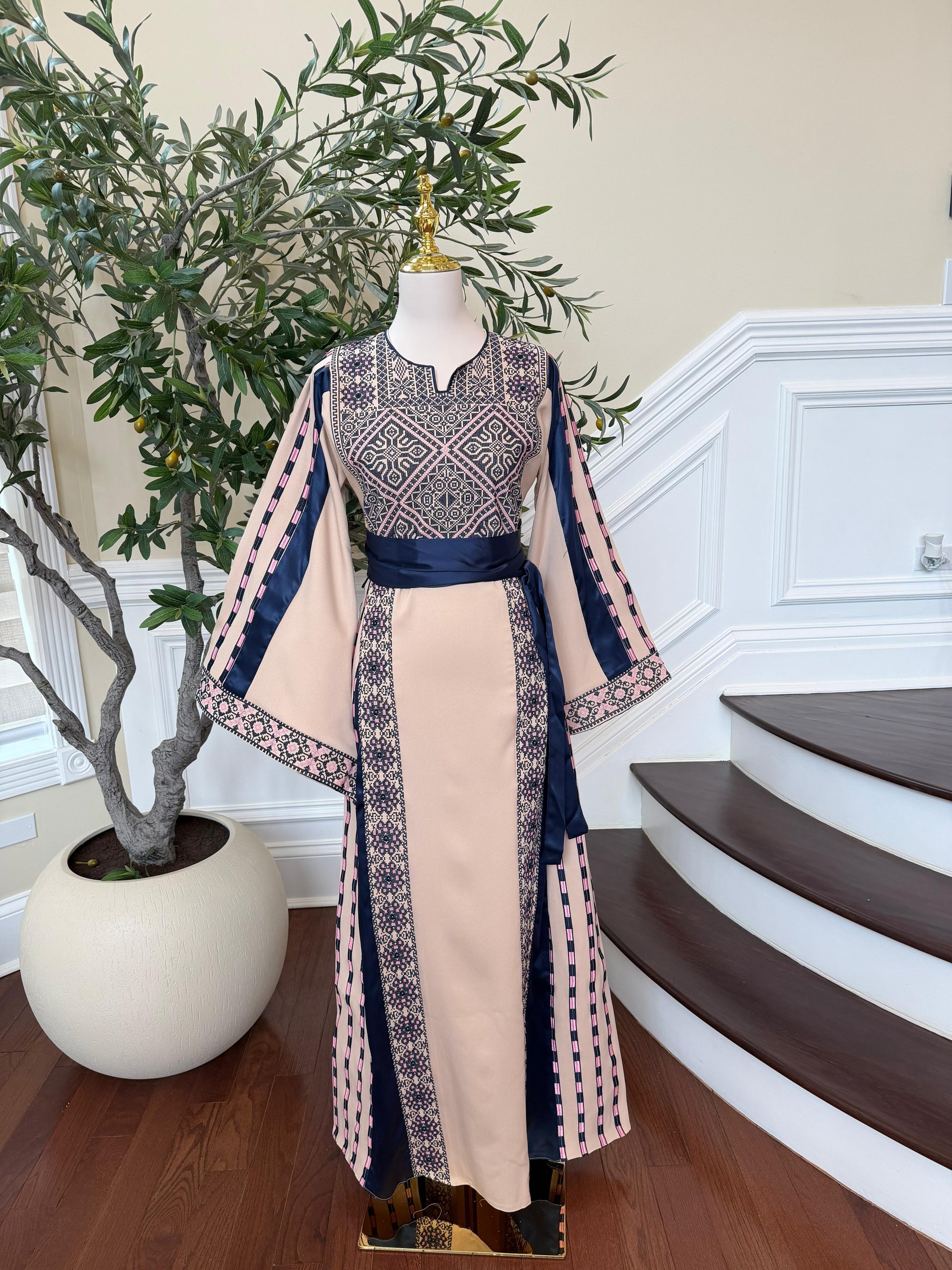 Royal Blue Embroidery Tan Thobe