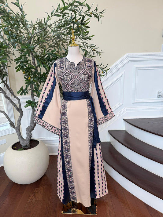 Royal Blue Embroidery Tan Thobe