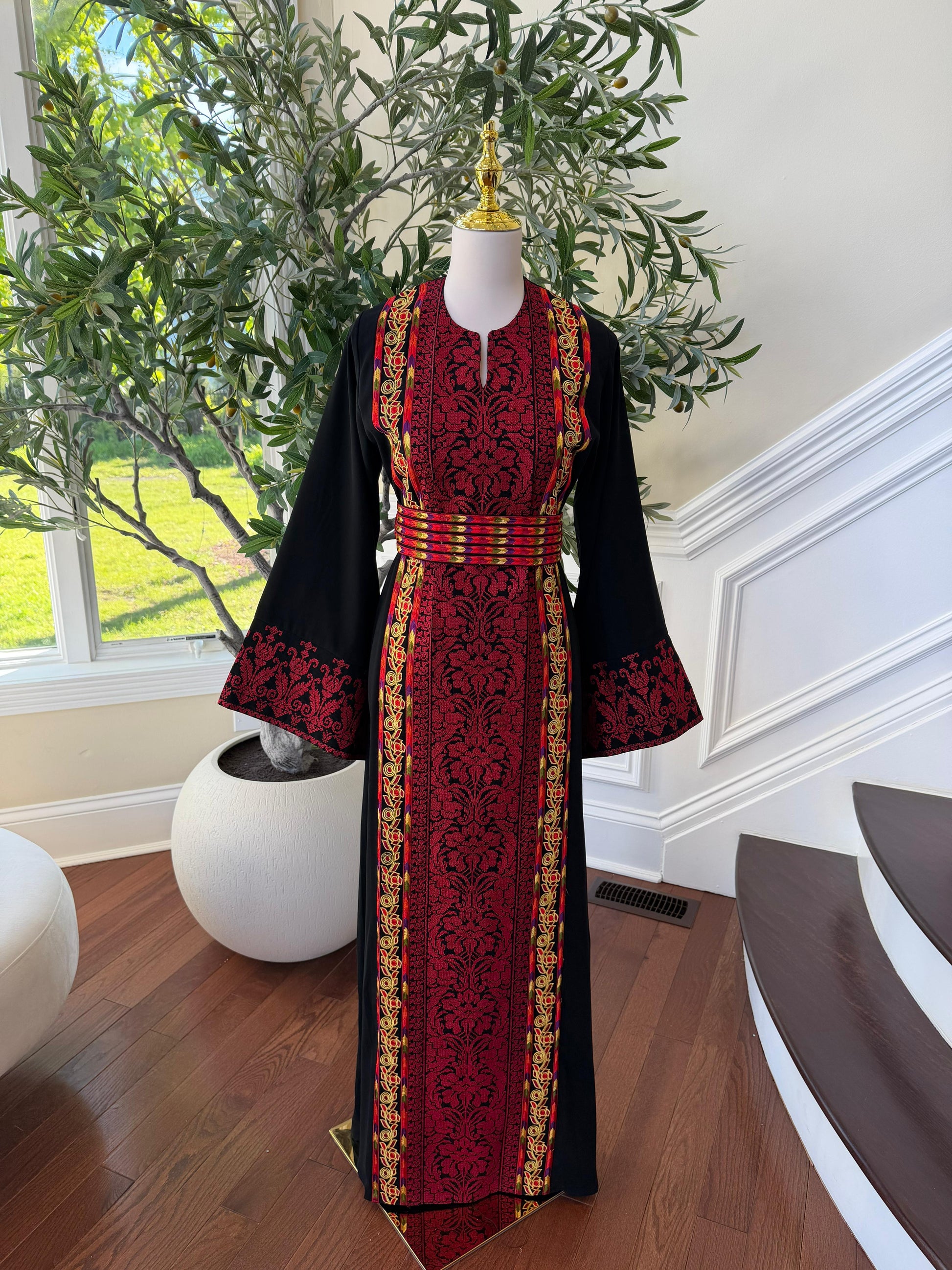 Black Embroidery Red Tatreez Elegance Thobe