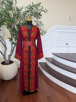 Red Embroidery Floral Tatreez Thobe