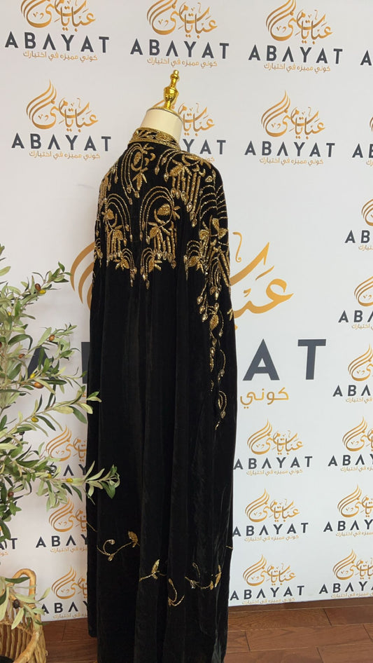 Velvet Golden Black Cardigan Abaya