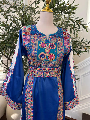 Blue Satin Embroidery Tatreez Thobe