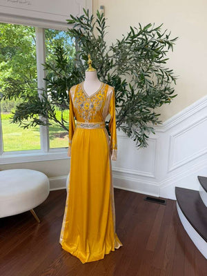Yellow Beaded Embroidery Elegance Kuftan