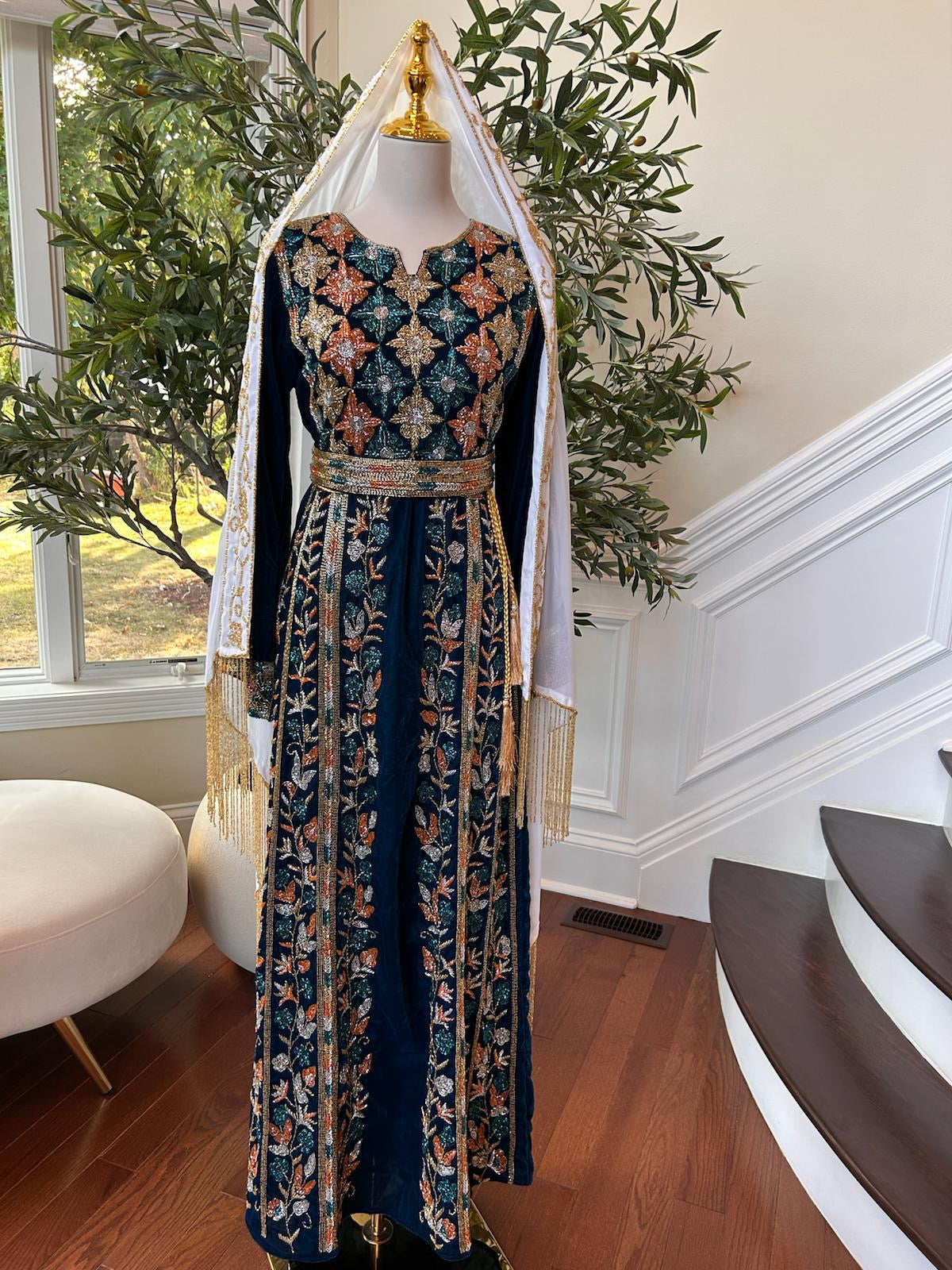 Turquoise Velvet Golden Stone Thobe