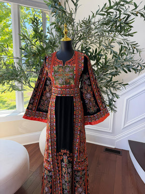 Black Embroidery Tatreez Orange Thobe