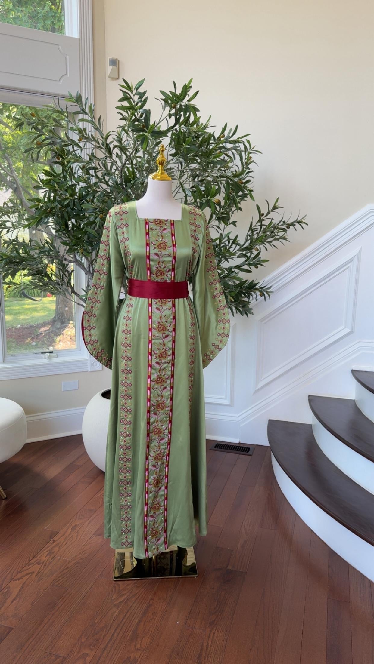 Green Satin Tatreez Thobe