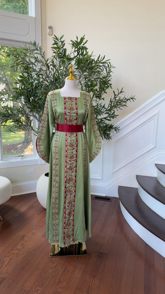 Green Satin Tatreez Thobe