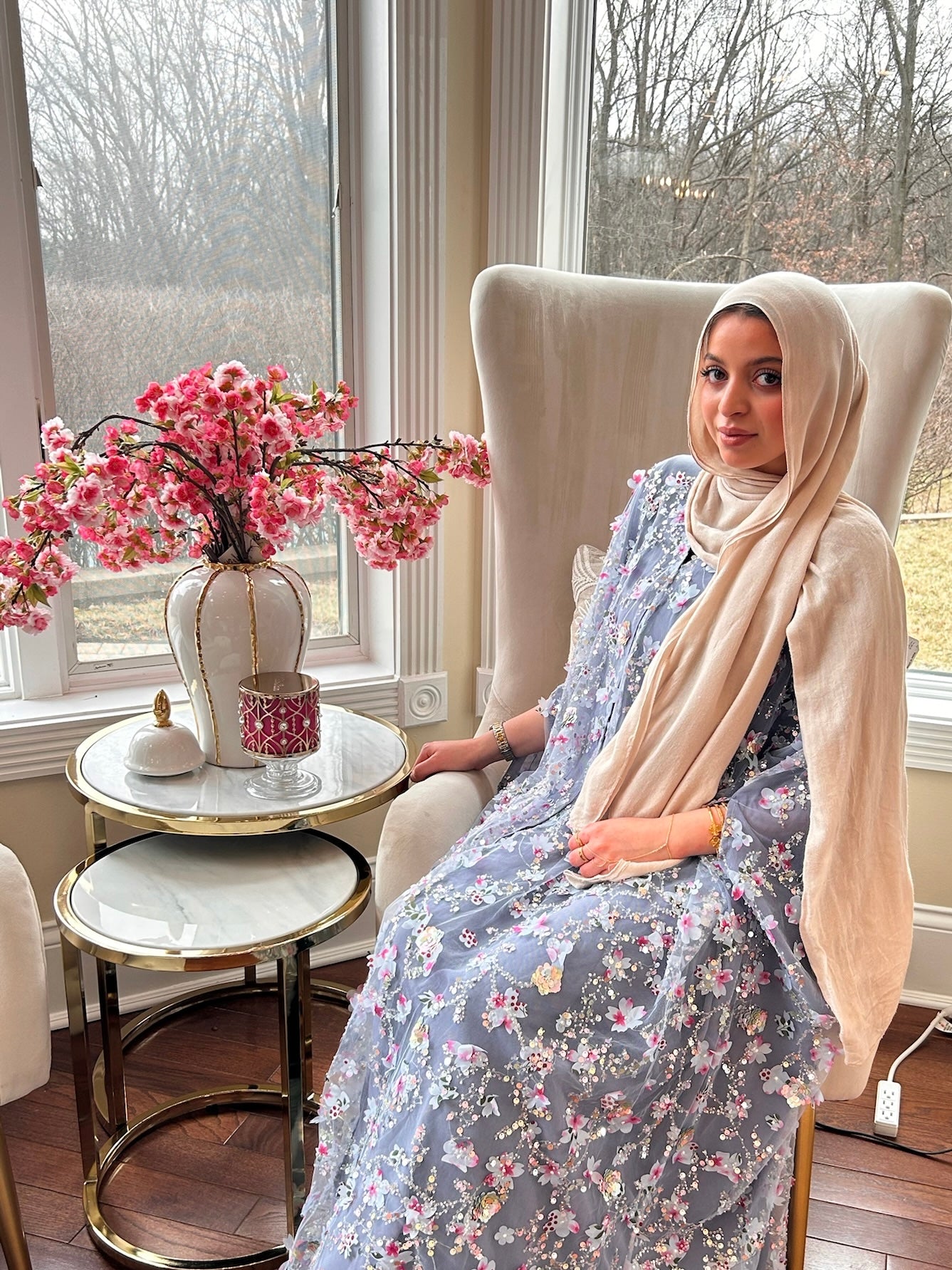 Elegant Light Blue Floral Dress