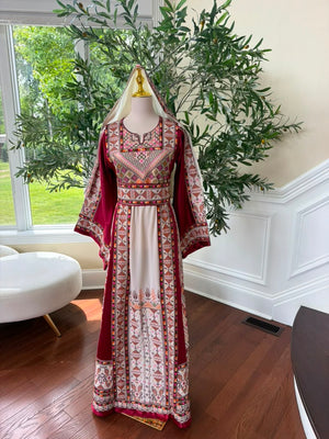 White Embroidery Tatreez Red Thobe