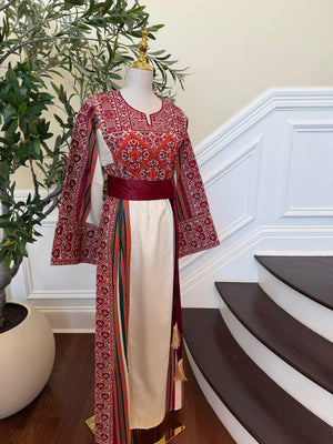 Cream Embroidery Tatreez Red Thobe