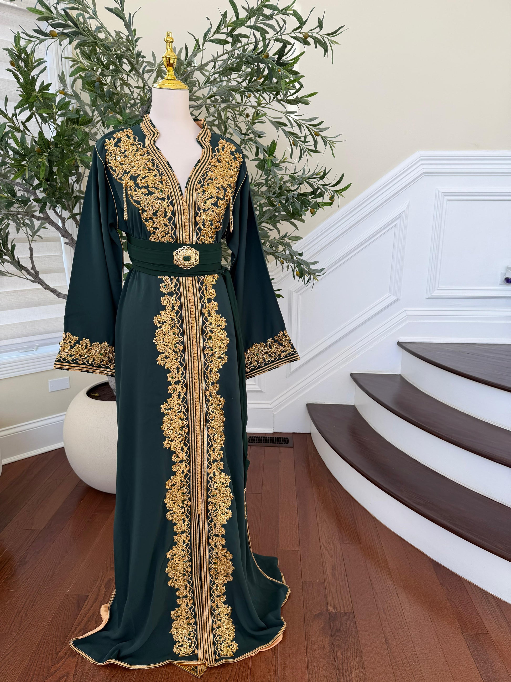 Green Royale Beaded Stone Kuftan