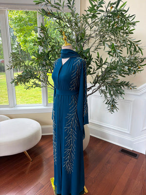 Sky Blue Beaded Elegance Abaya