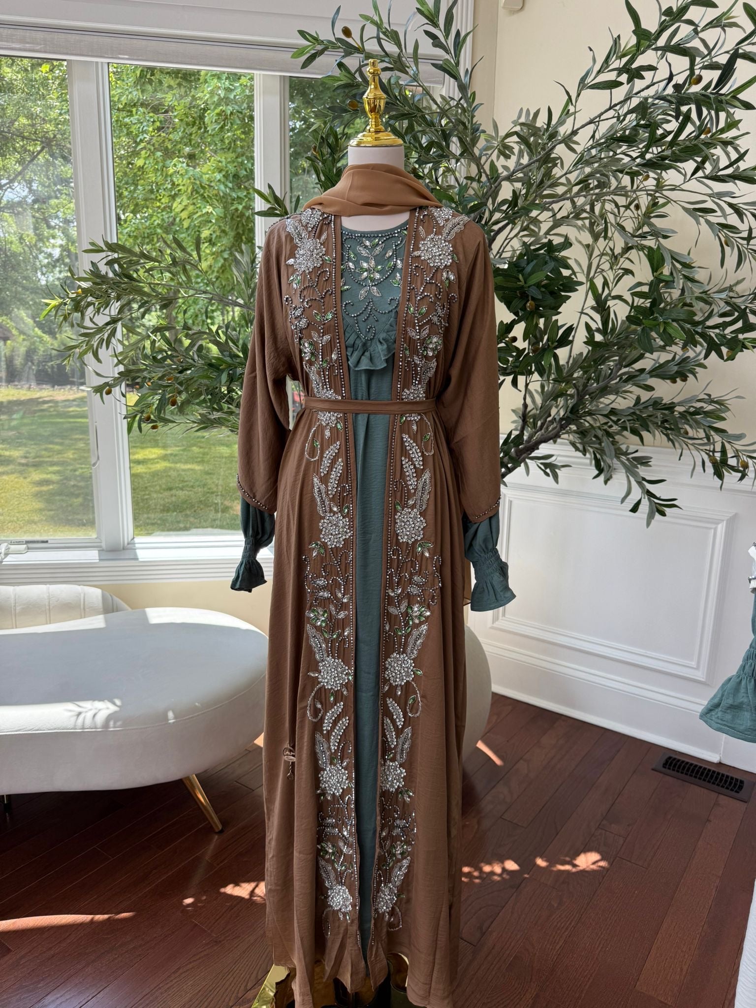 Two Piece Blue Tan Abaya