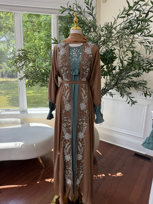 Two Piece Blue Tan Abaya