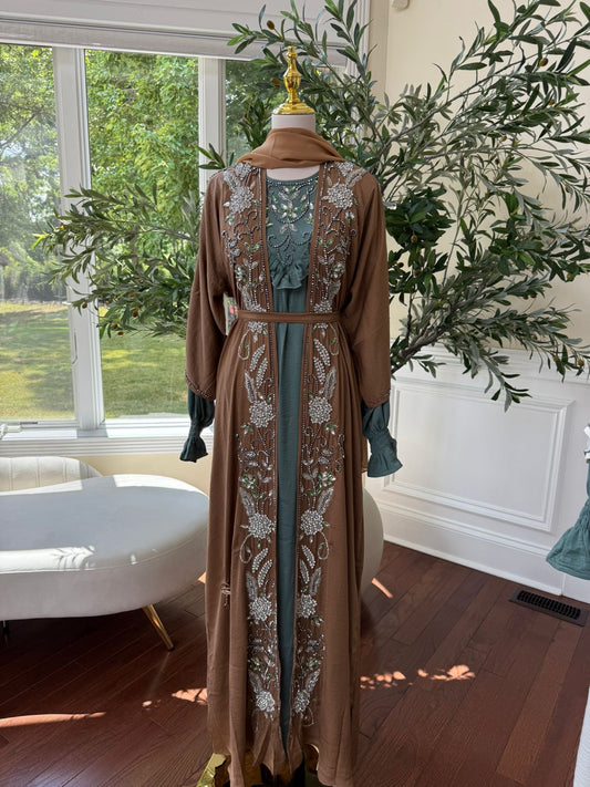 Two Piece Blue Tan Abaya