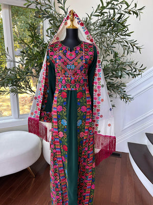 Green Floral Embroidered Tatreez Thobe