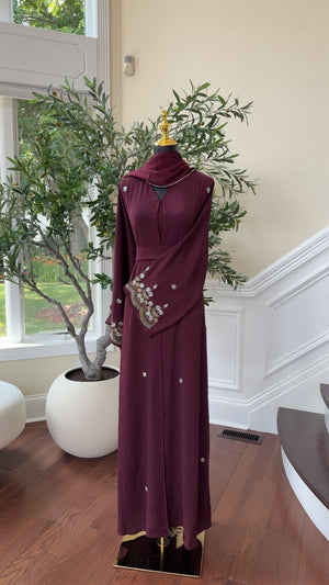 Burgundy Sleeve Detailed Abaya