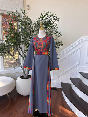 Grey Embroidery Tatreez Thobe