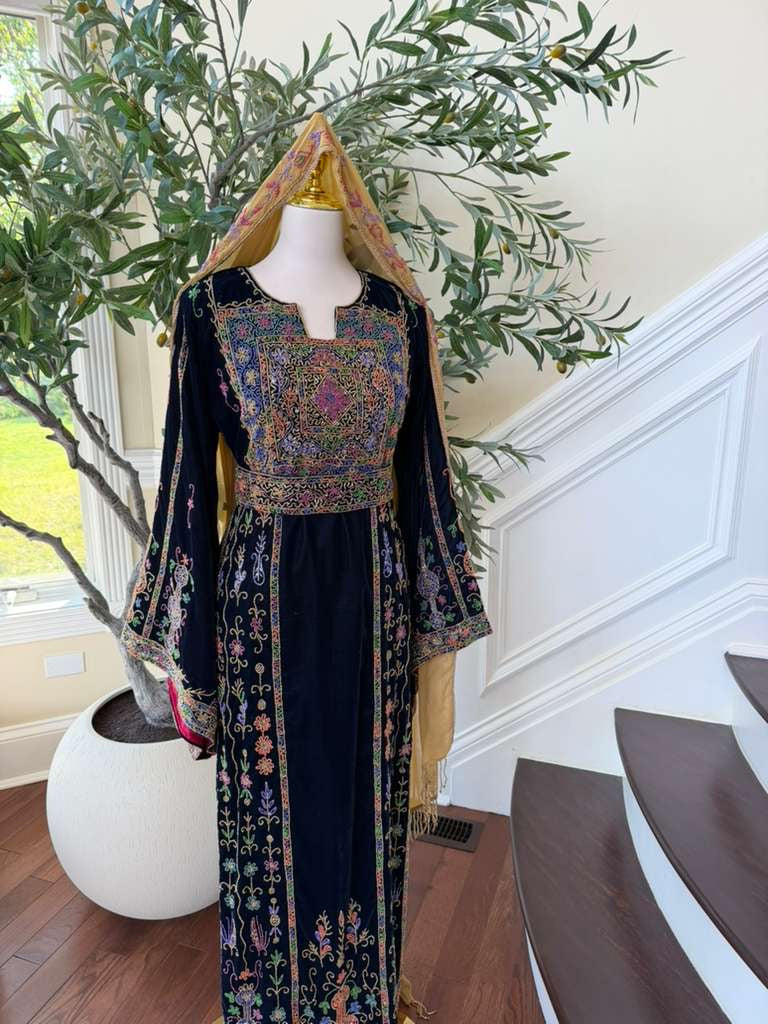 Navy Blue Beaded Elegance Stone Thobe