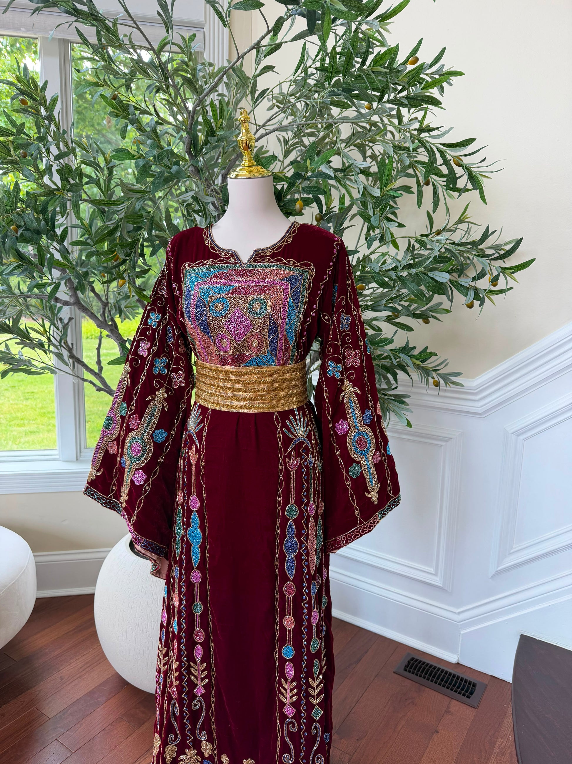 Burgundy Velvet Beaded Thobe