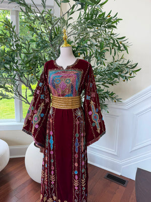 Burgundy Velvet Beaded Thobe