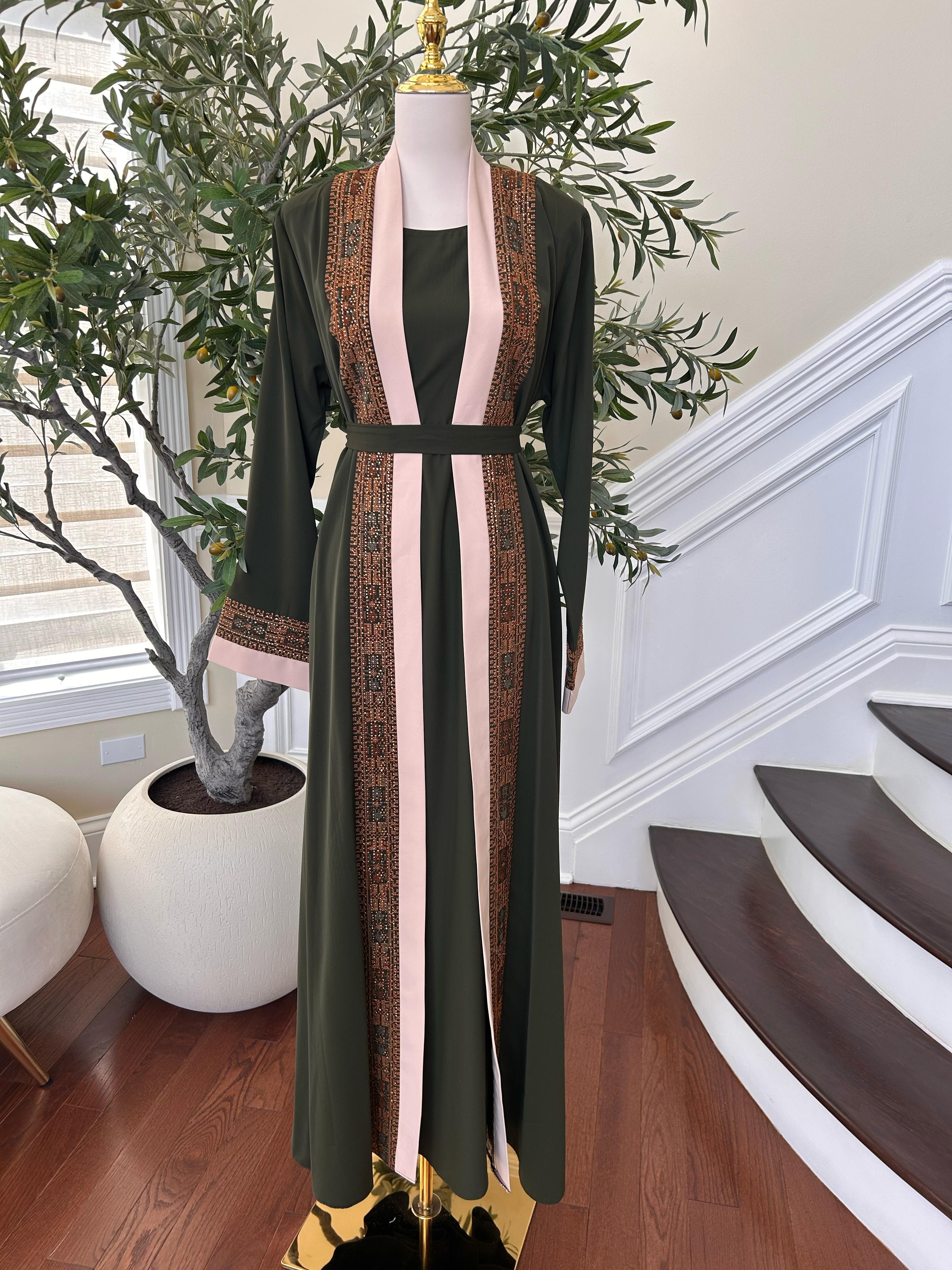 Green Two Piece Beaded Tatreez Abaya