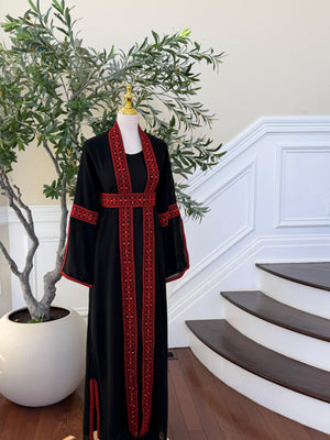 Red Embroidery Tatreez Black Two Piece Thobe