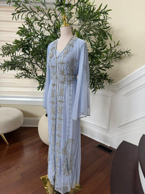 Baby Blue Silver Stone Beaded Abaya