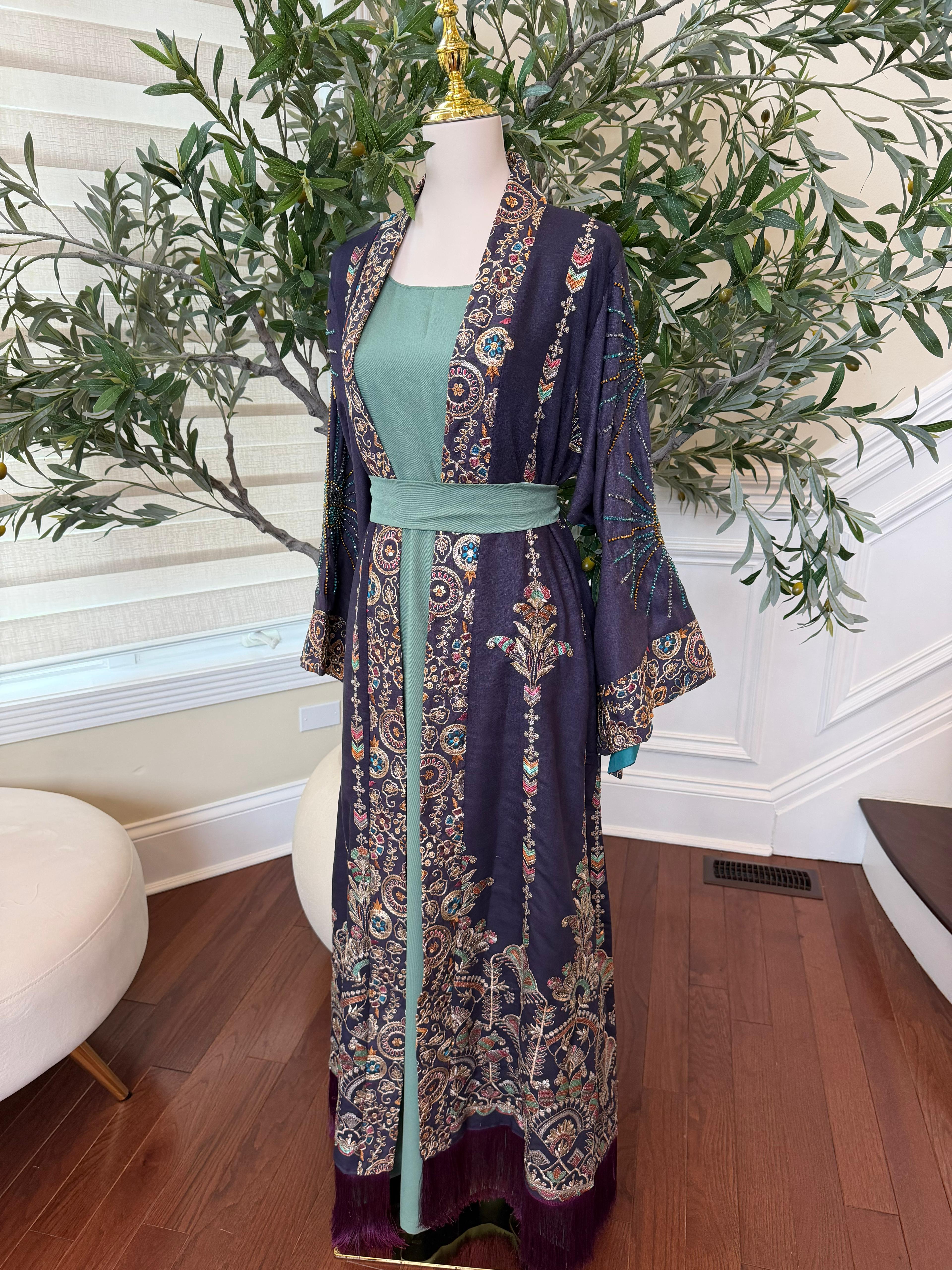 Embroidery Two Piece Beaded Abaya